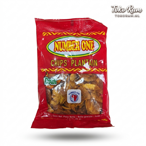 Number One Chips Plantain 85gr &mdash; knapperige gefrituurde bakbanaan chips als snack of bijgerecht bij jollof rice | Tokoram.nl