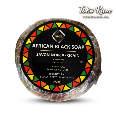Saifi African Black Soap 250gr &mdash; handgemaakte zwarte afrikaanse zeep | Tokoram.nl