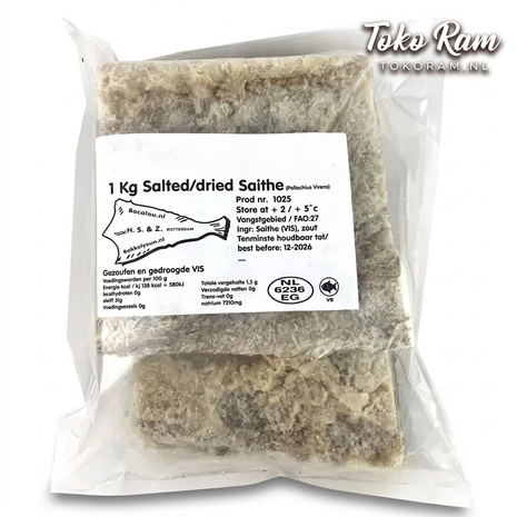 Bakkeljauw 1kg &mdash; gezouten gedroogde saithe in stukken | Tokoram.nl