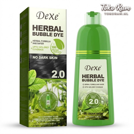 Dexe Herbal Bubble Dye Natural Black 420ml &mdash; schuimhaarverf kruidenformule zwart | Tokoram.nl