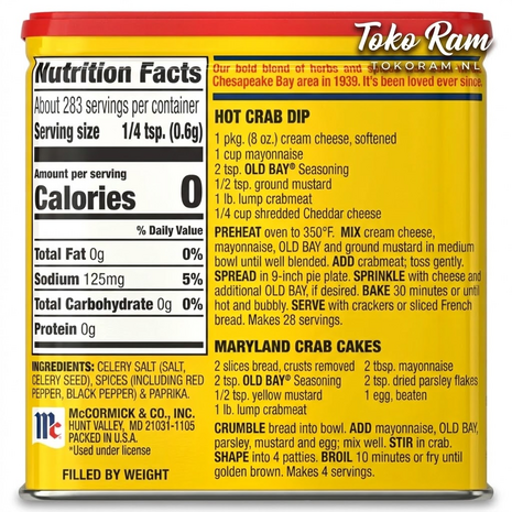 Old Bay Seasoning 170gr &mdash; Amerikaanse kruidenmix van selderiezout en 18 specerijen | Tokoram.nl
